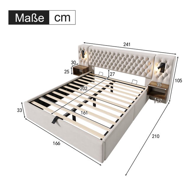Letto Matrimoniale 160x200 cm con Contenitore Idraulico, Luci LED RGB App, Porte USB & Type-C, Velluto Beige, Testiera Curva | Leroy Merlin Letto Matrimoniale 160x200 cm con Contenitore Idraulico, Luci LED RGB App, Porte USB & Type-C, Velluto Beige, Testiera Curva | Leroy Merlin
