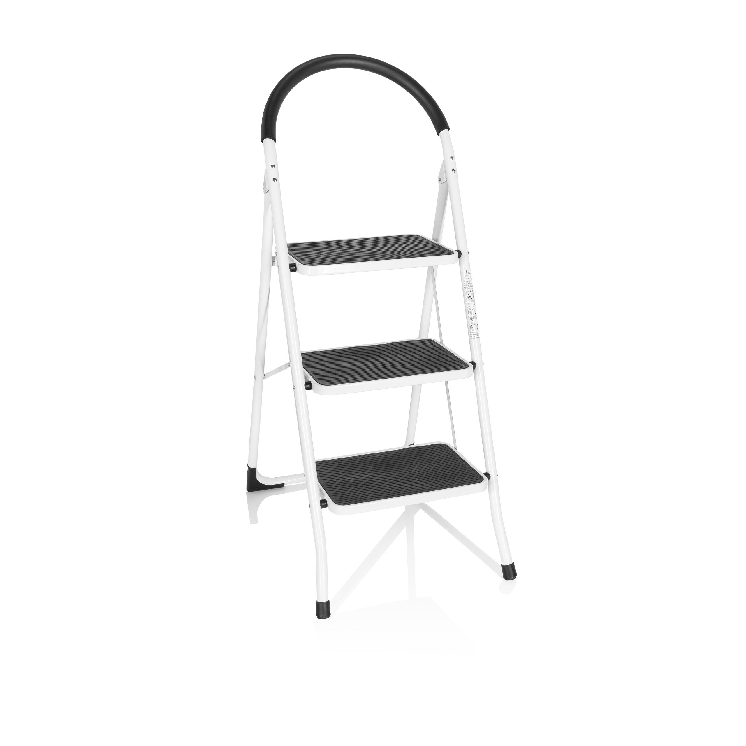 Escalera abatible de acero solid w2 con 3 peldaños blanco hjh office