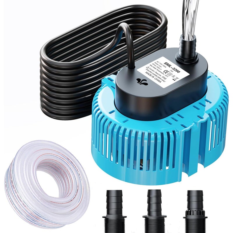 Pompa zanurzeniowa do basenów, piwnic, stawów, ogrodów, pompa basenowa z wężem spustowym, pompa spustowa do czystej wody (niebieska)