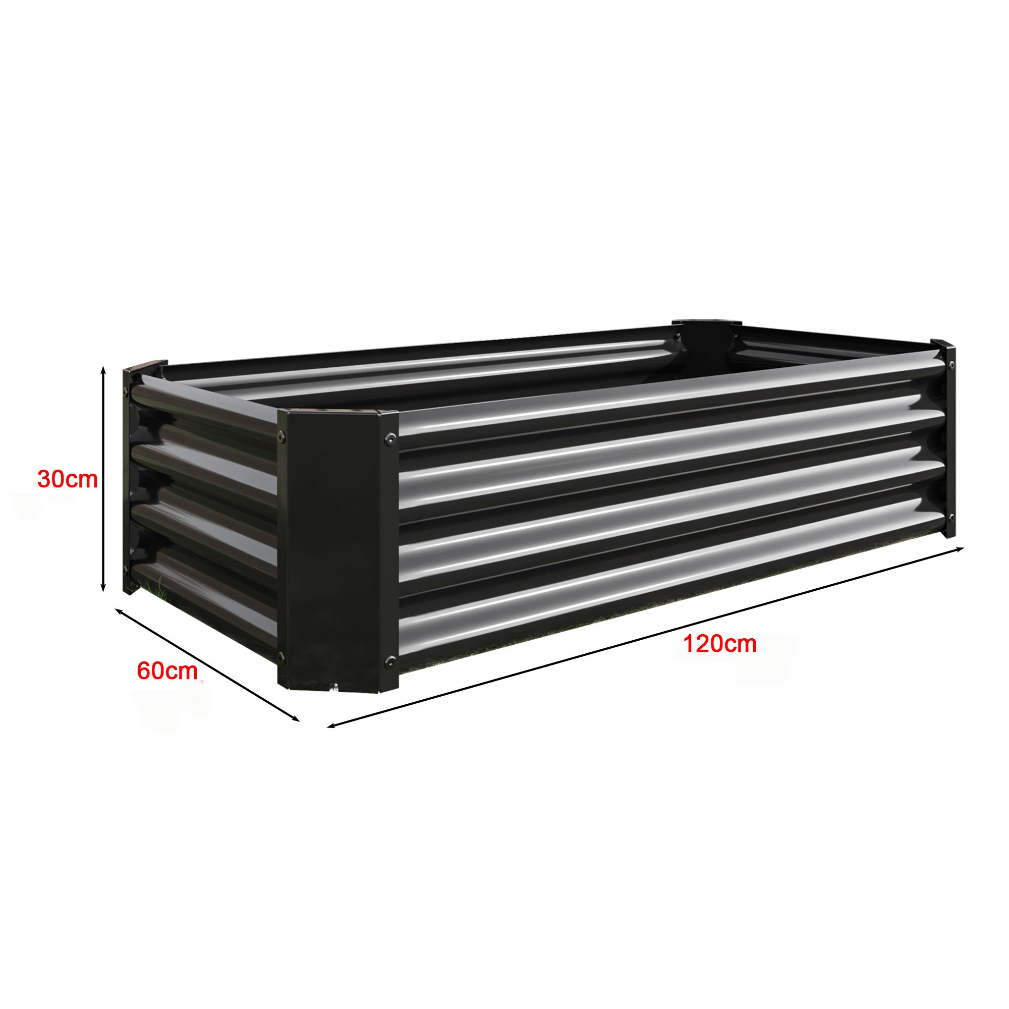 Bac de plantation fabriqué en tôle d'acier robuste conception stable, antirouille et durable, base non incluse, 120x60x30 cm, métal, noir - 4