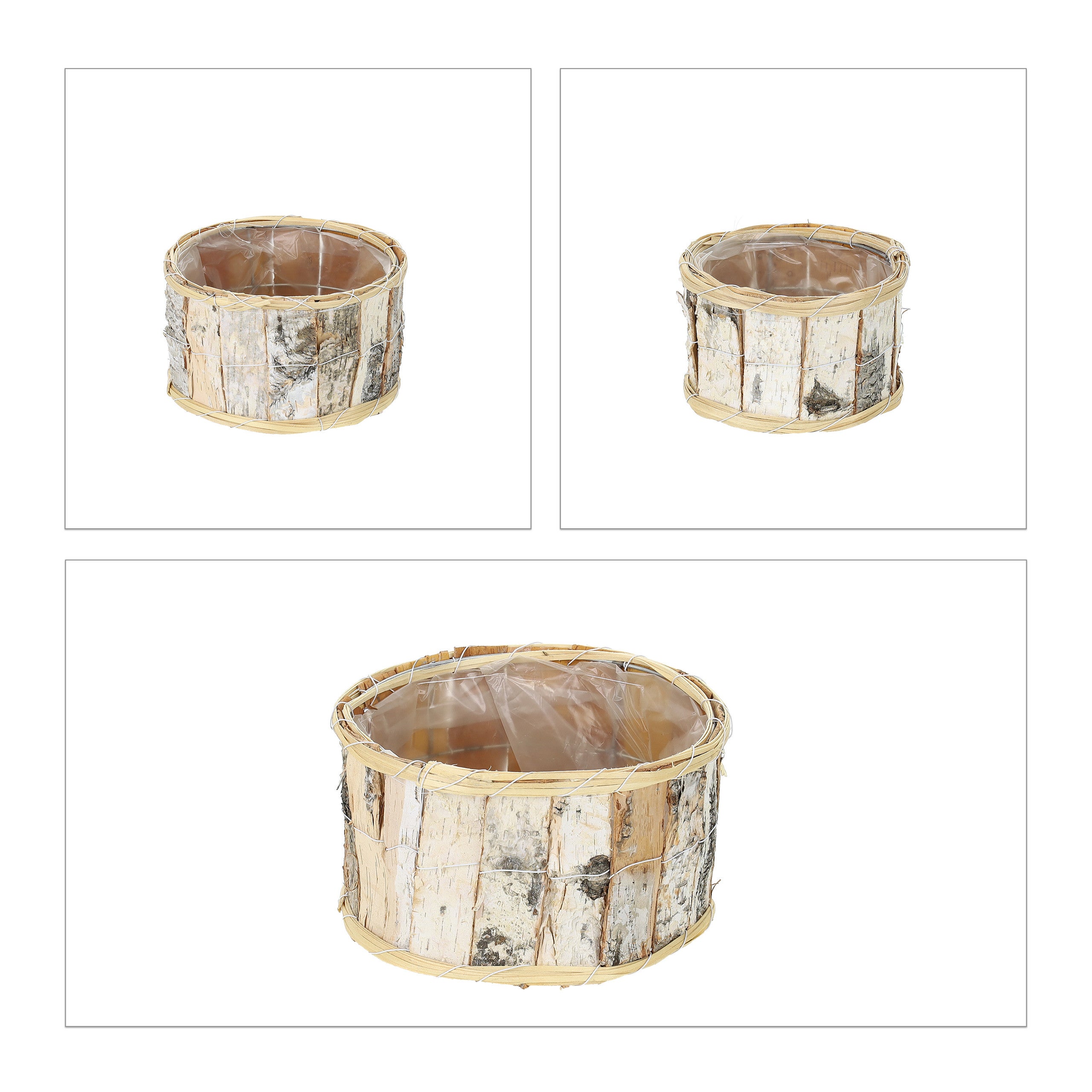 Relaxdays Set da 3 Vasi Rotondi per Fiori, Fioriere con Rivestimento, per Ambienti Interni ed Esterni, Bianco Naturale - 8