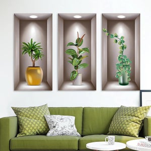 Set di 3 adesivi murali decorativi a forma di vaso 3D per camera da letto, ristorante, hotel e per coprire muri danneggiati | Leroy Merlin