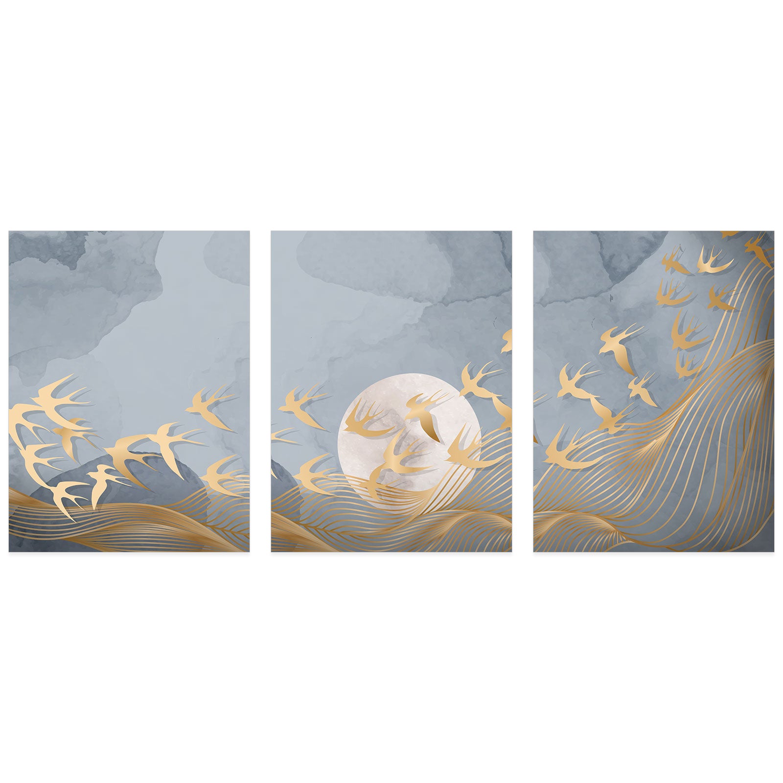 Lot de 3 Affiches / Posters Triptyque - Oiseaux lune 3617689690445 - Bordure noire - 3 Affiches - 21x29,7 cm (Cadres non fournis) - 2
