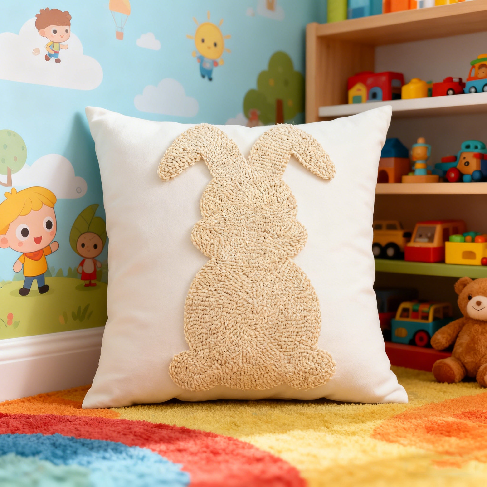 Housse de coussin décorative de Pâques, motif lapin, 45x45 cm, convient pour le salon, la chambre, le canapé (coussin non inclus) - 5