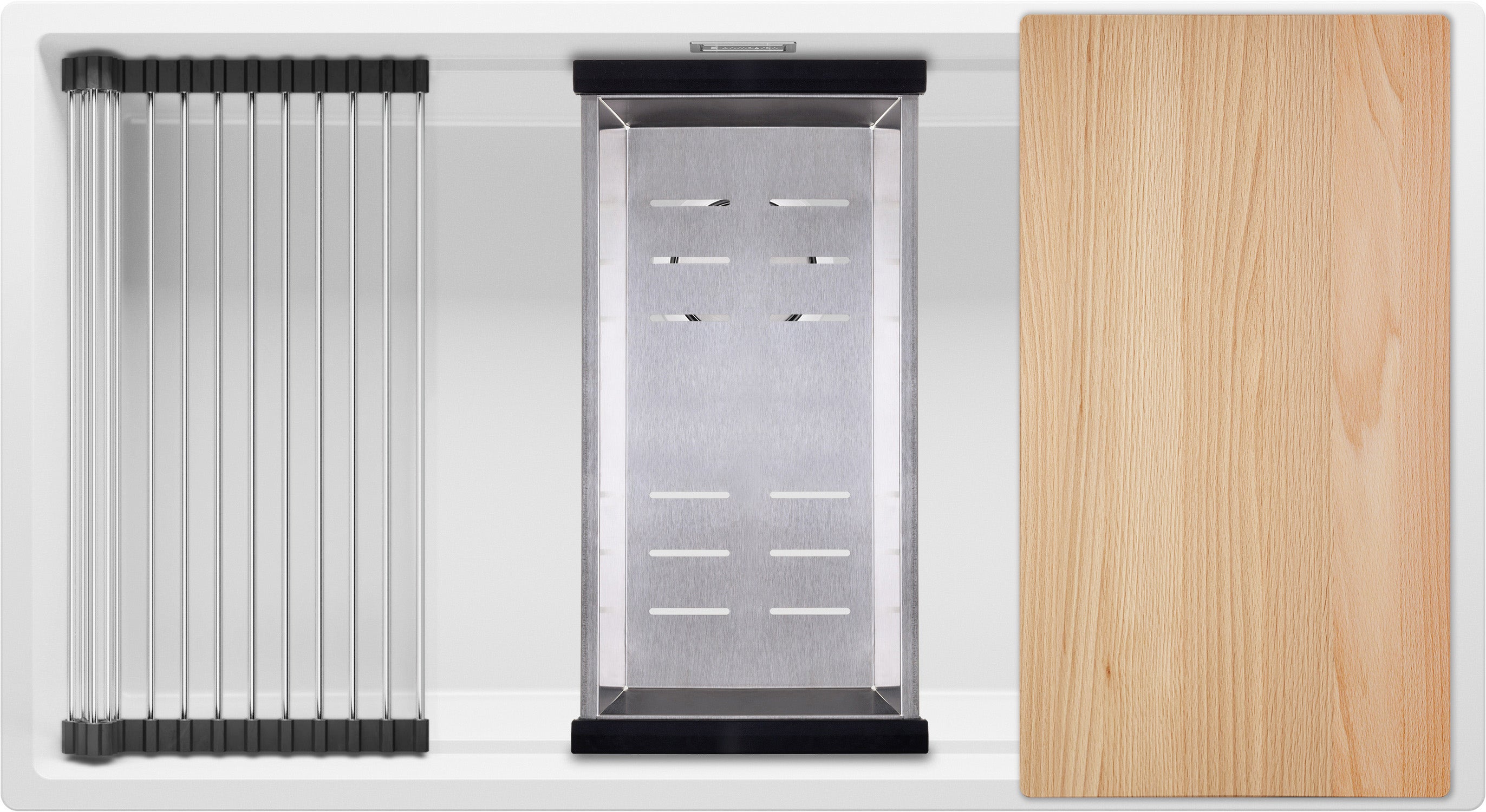 Evier Sous Plan Blanc 86x47cm, Evier en Granit 1 bac + Kit de Vidage