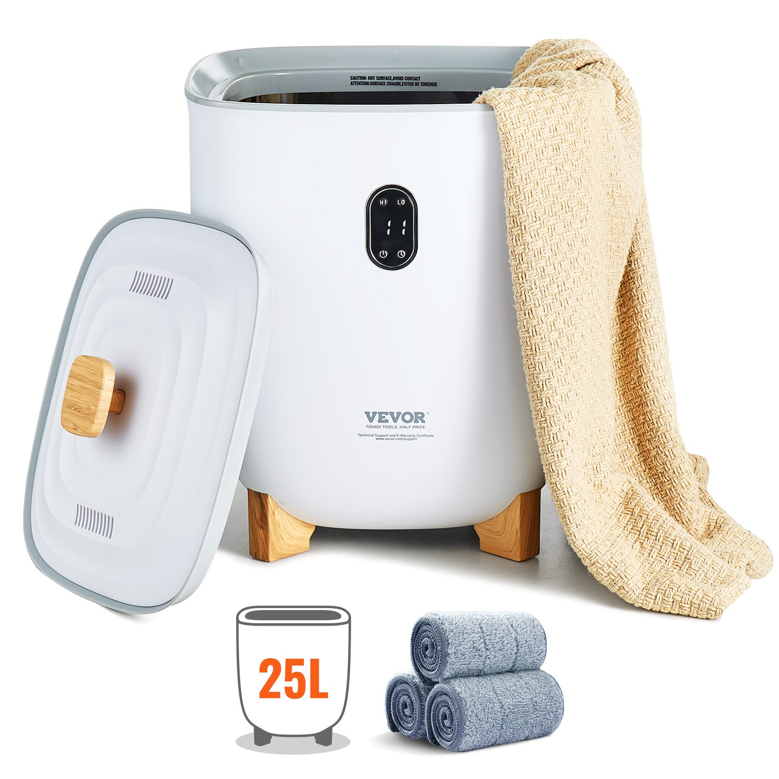 Podgrzewacz do ręczników Wiadro 25L Ekran LED Pod koszem na ręczniki z timerem, biały VEVOR
