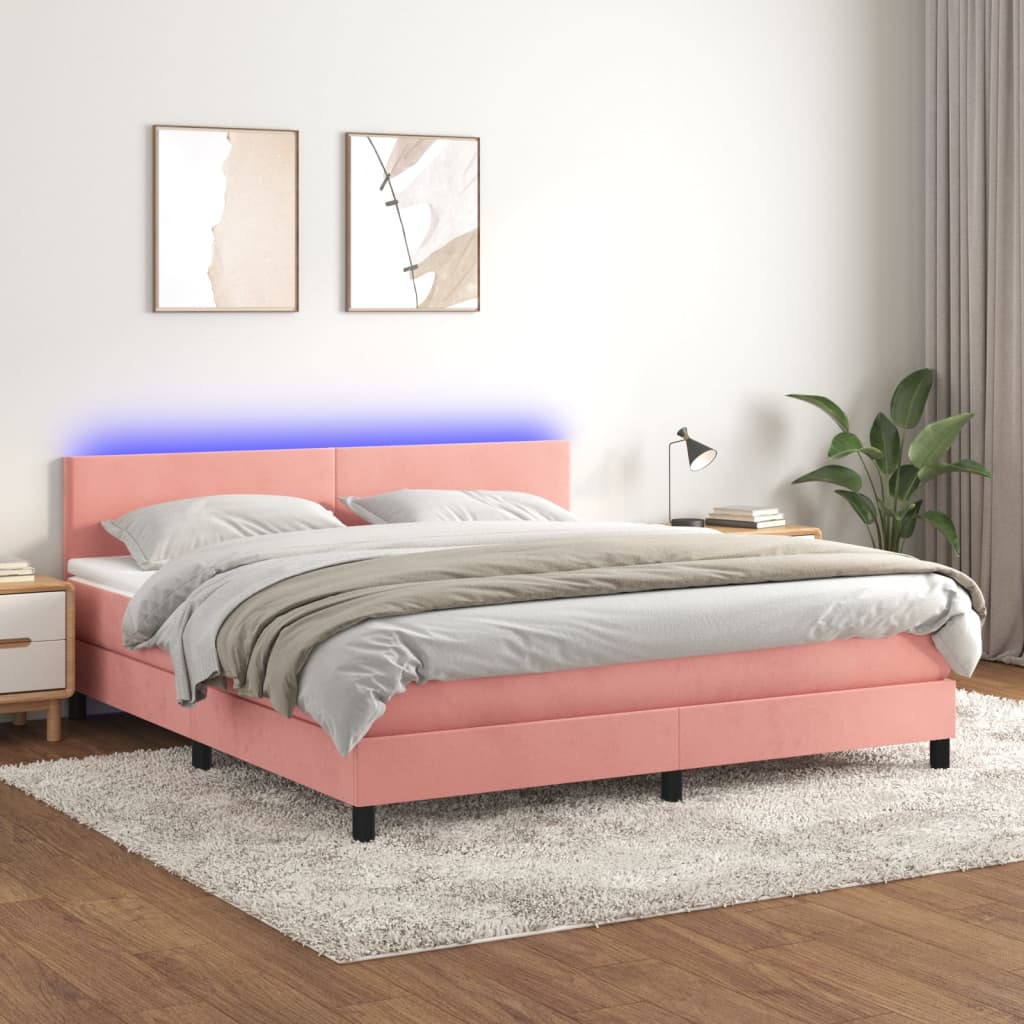 VidaXL Cama box spring colchón y LED terciopelo rosa 160x200 cm Leroy