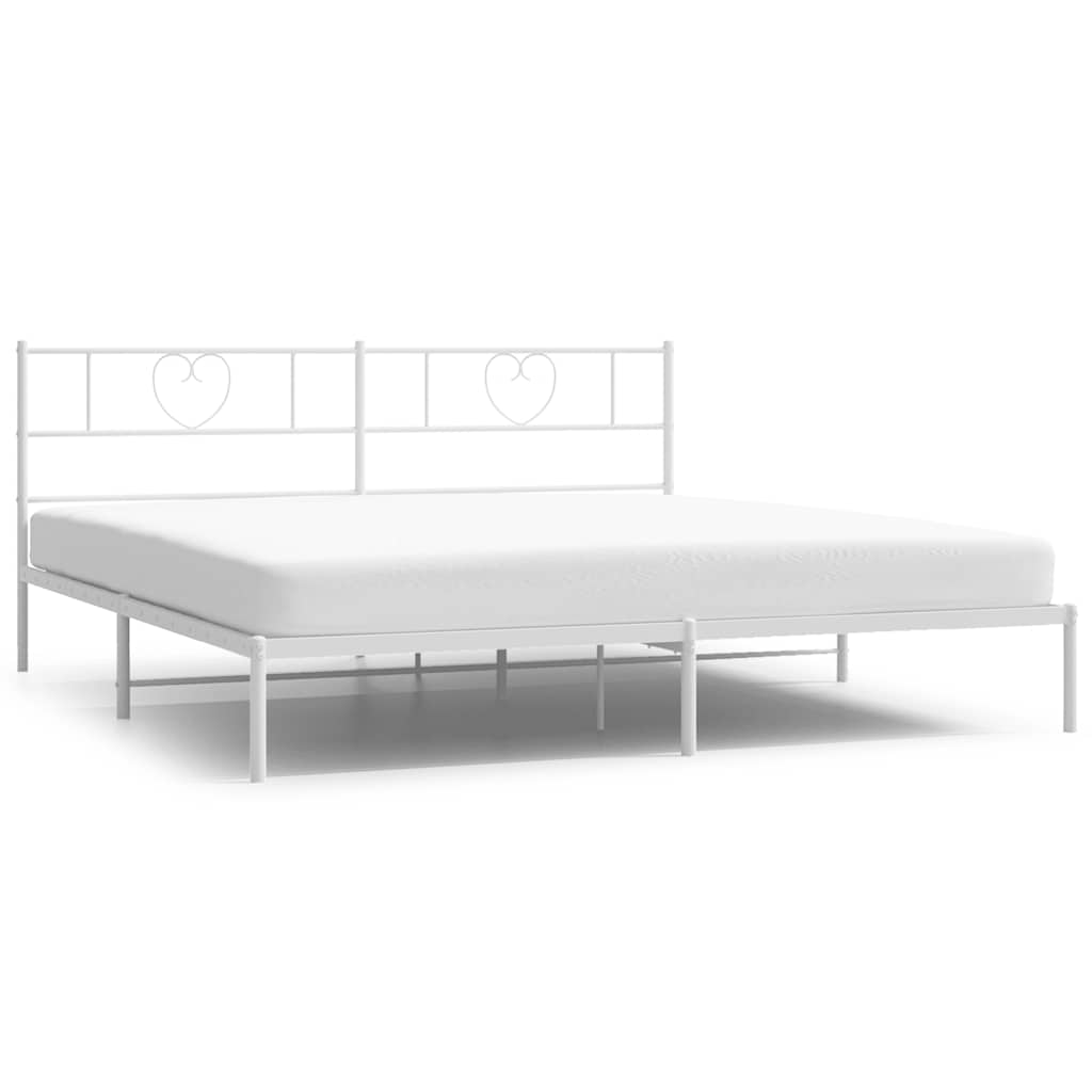 Łóżko Białe Metalowe Rama Łóżka Ze Stelażem Do Sypialni Pokoju 193x203 cm