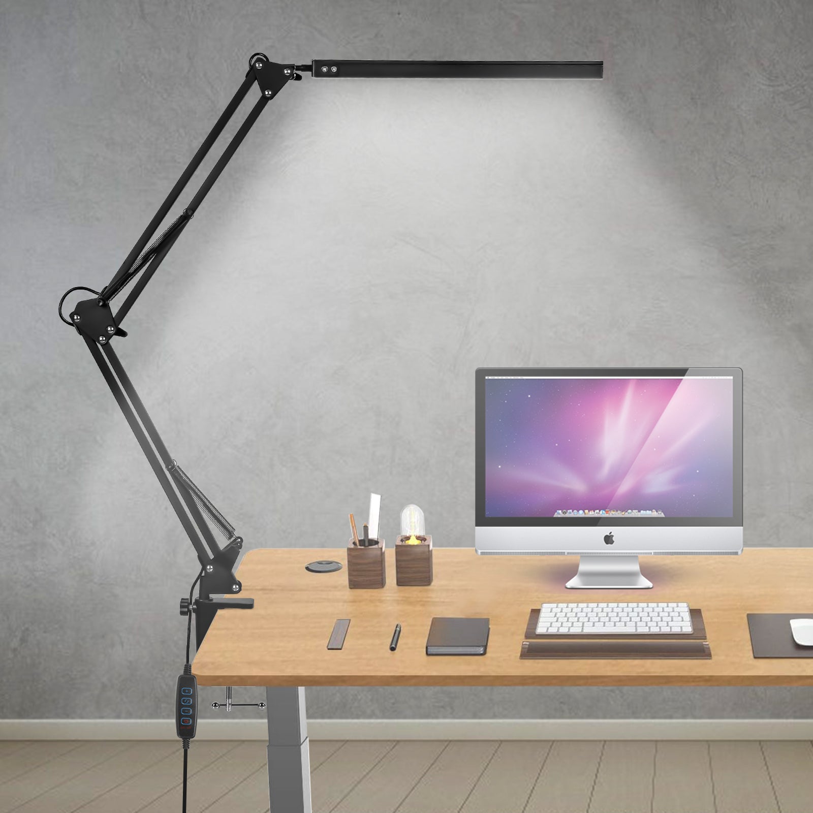 Lampka biurkowa LED 10 W z możliwością ściemniania, 3 tryby oświetlenia, światło naturalne, ciepłe i zimne, giętkie ramię, zacisk metalowy, złącze USB
