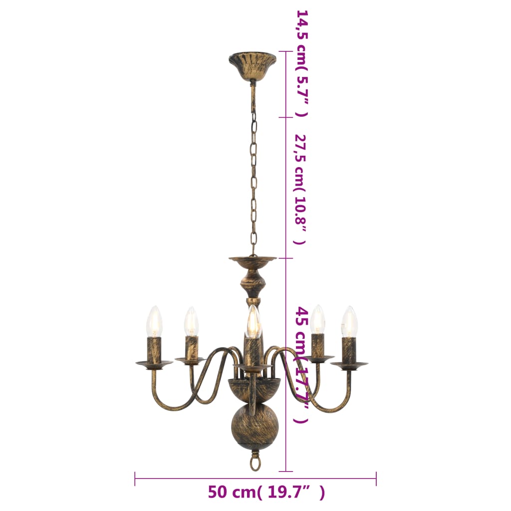 vidaXL Lustre Noir antique 5 ampoules E14 - 7