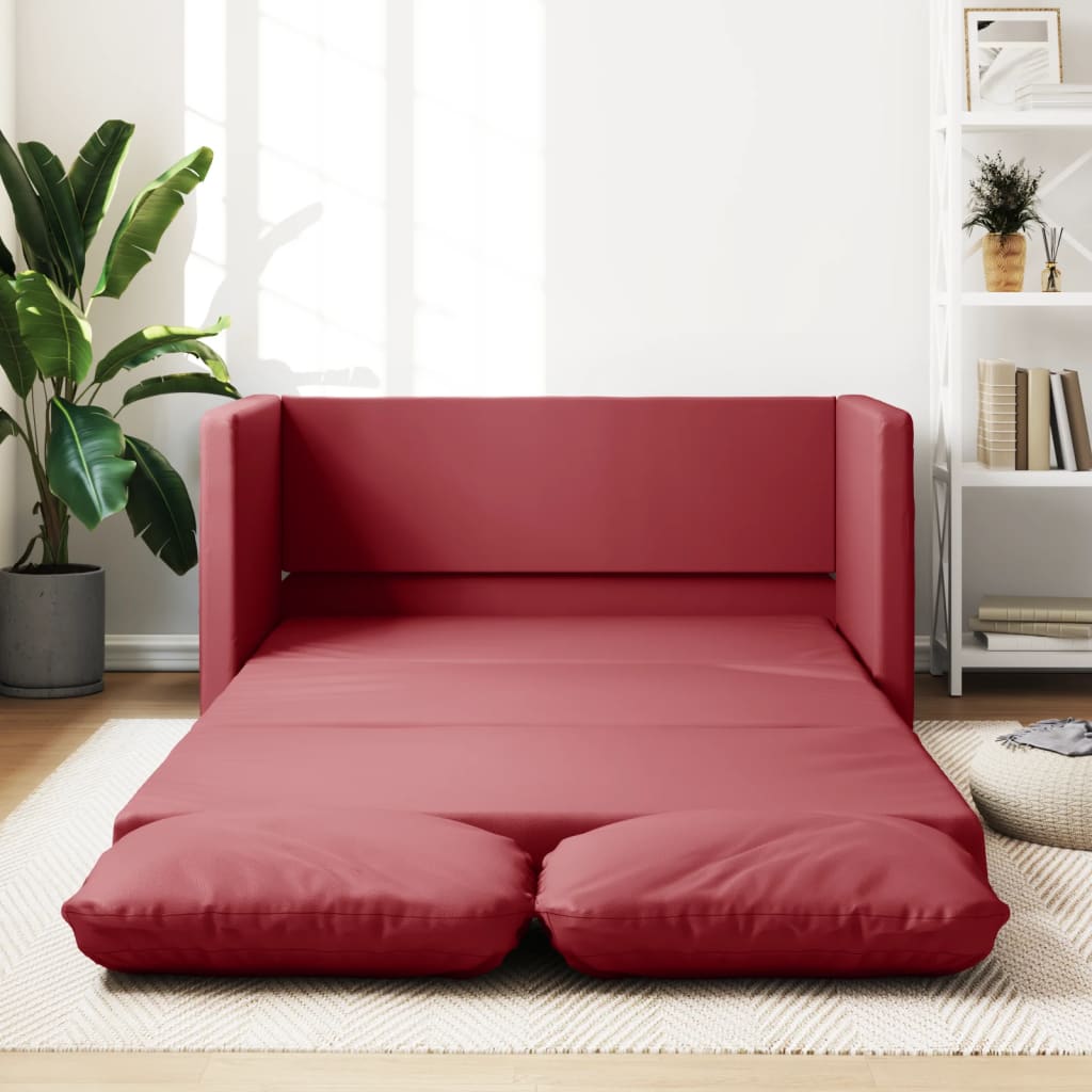 Vidaxl sofá cama suelo 2 en 1 cuero sintético rojo tinto 112x174x55 cm