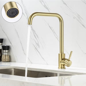 Robinet Cuisine Mitigeur Doré 7-Forme Bec Haut Rotatif 360°Robinetterie Monotrou Mélangeur de Cuisine Evier Robinetterie Mitigeur Eau et Froide