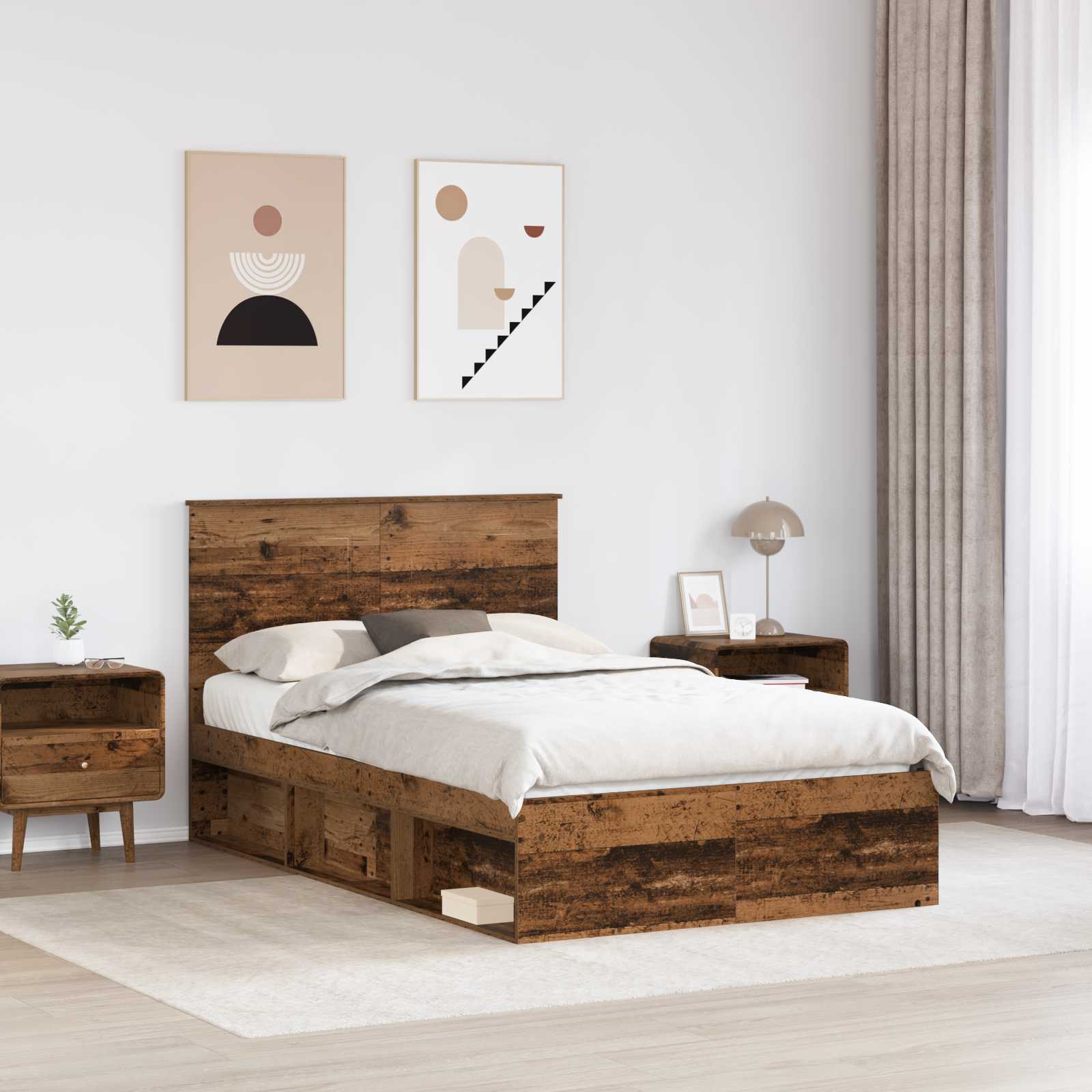 Cadre de lit bois ancien 120 x 190 cm bois de pin massif - 3