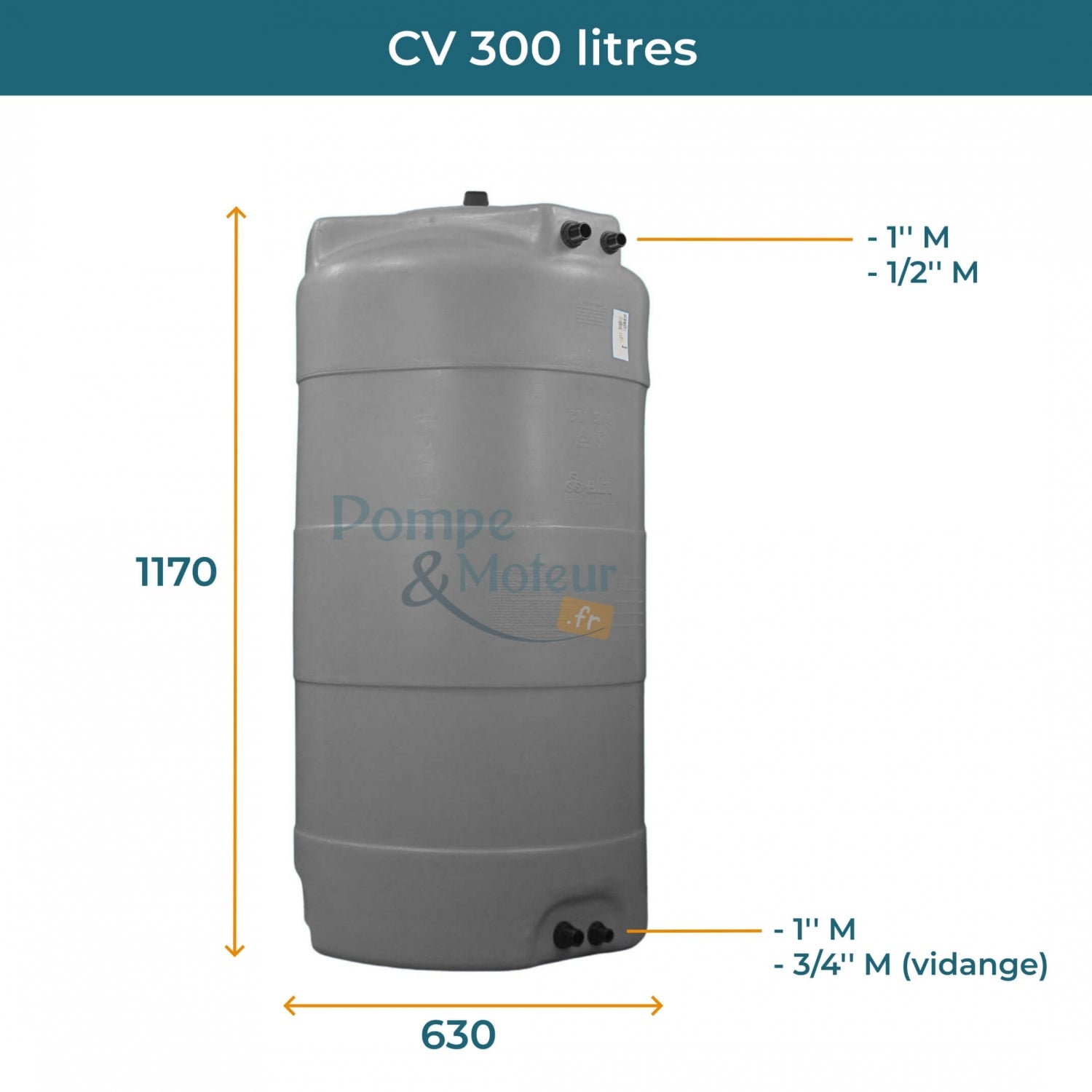 Cuve 300l Aérienne De Récupération D'eau - Réservoir Vertical Gris - Elbi Cv300 - 2