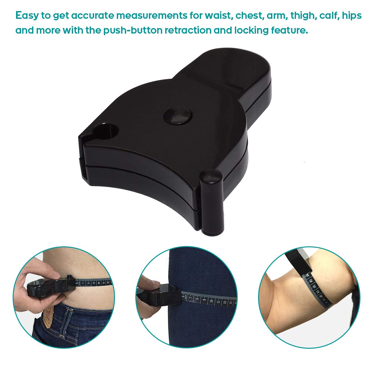 Mètre Ruban Auto-Bloquant avec Bouton Poussoir - Outil Précis pour Taille Poitrine Hanches Bras Cuisses - Ruban de Mesure Retractable - 4