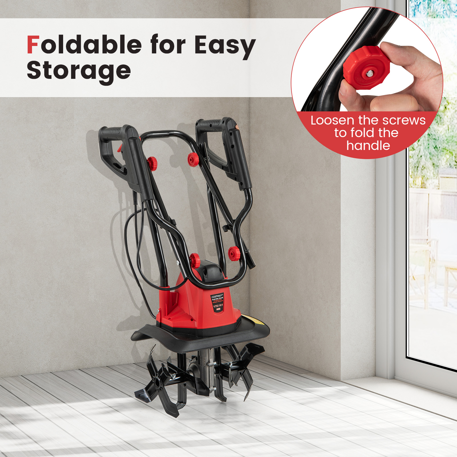 Motozappa Elettrica a Filo, Zappatrice da Giardino con Manico Ergonomico e Motore Forte, Motocoltivatore Pieghevole per Scavare Terreno del Prato (32, - 6