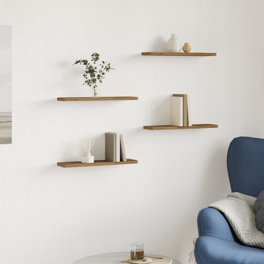 4 pcs Étagères murale | Étagère flottante | Étagères de rangements chêne artisanal 40x10x1,5 cm CFW54327 - 3
