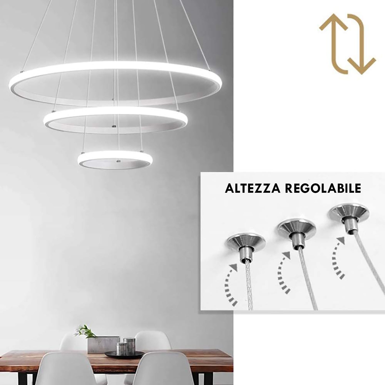 Lustre suspendu circulaire moderne LED 51W, lampe à suspension 3 étapes CCT, 3 anneaux, table, salon, chambre à coucher, salon, cuisine, 230V - 9