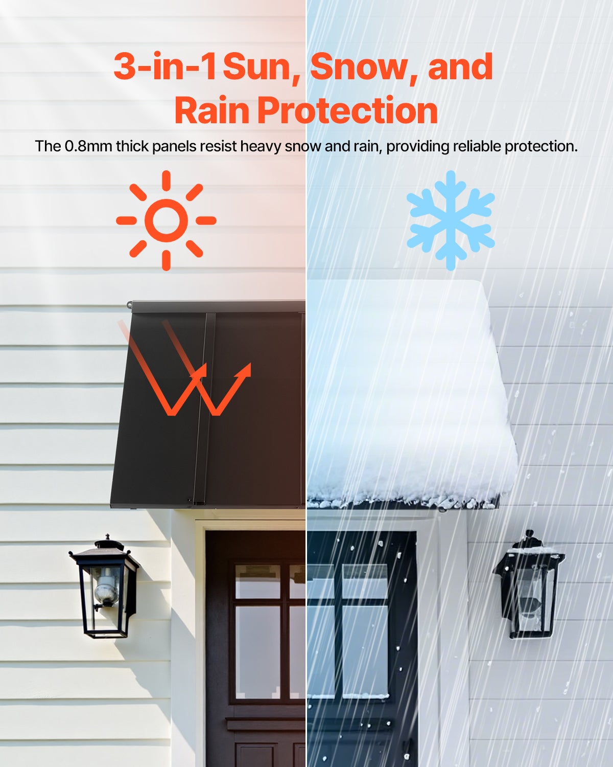 Toldos de Porta VEVOR 112,5x61 cm,marquise externa em metal,estrutura de aço,abrigo contra chuva,neve,sol,toldo para portas,janelas,varandas - 2