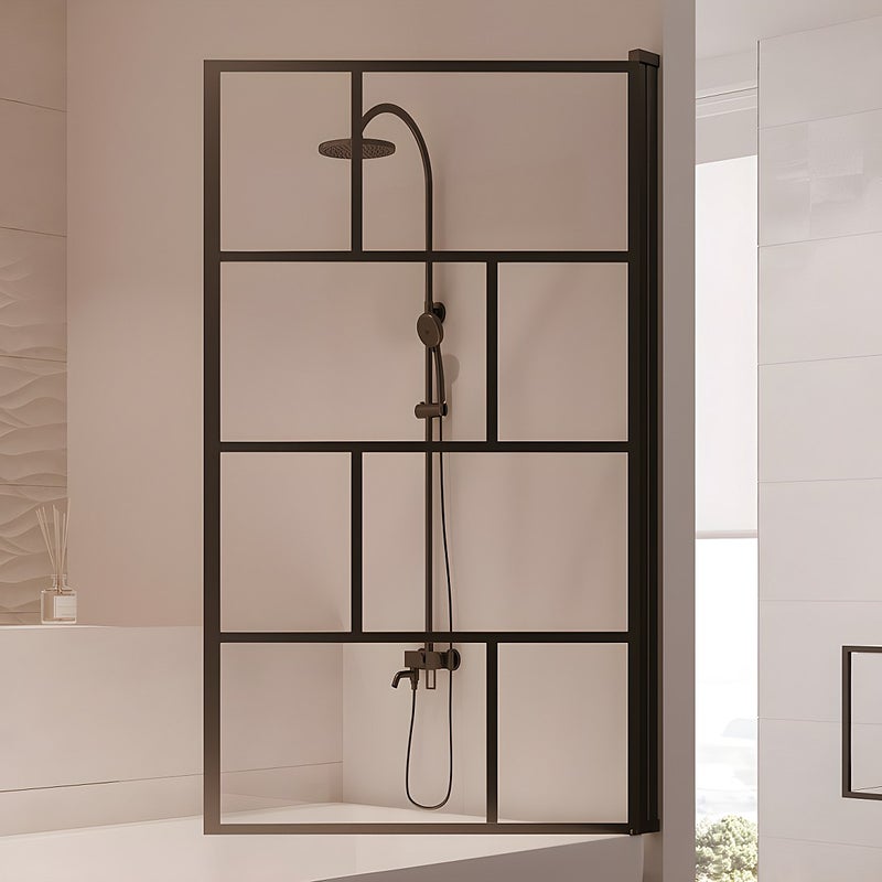 Obrotowy parawan nawannowy w industrialnym stylu – 80 × 140 cm – kolor czarny matowy – szkło – RIVANON