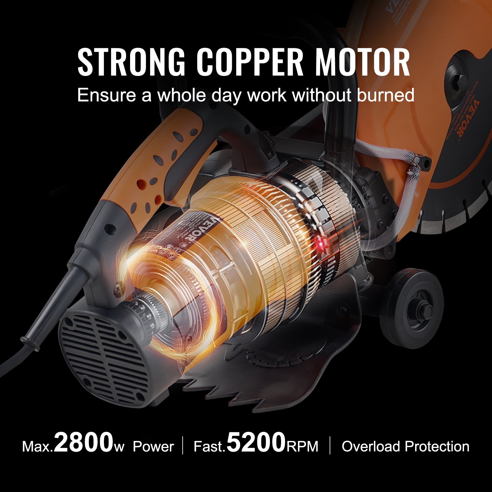 Scie à béton électrique,VEVOR 305mm,scie circulaire puissance élevée 2800W profondeur coupe114mm scie à disque humide/sec conduite d'eau,pompe à eau - 4