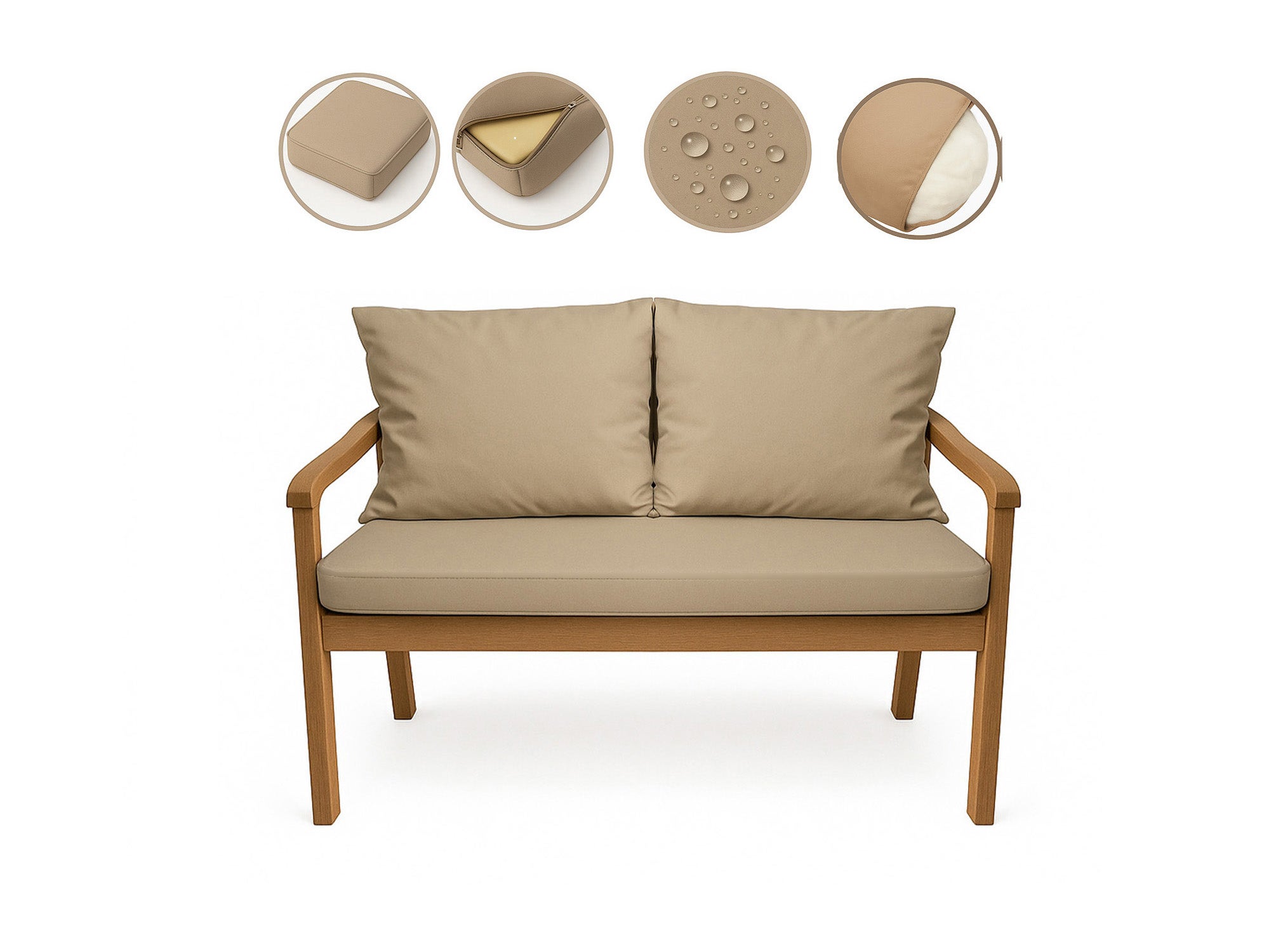 Coussin pour banc 130x50x50cm, Coussins pour balancelle de jardin Beige, couvertures amovibles, Coussin extérieur/intérieur - 2
