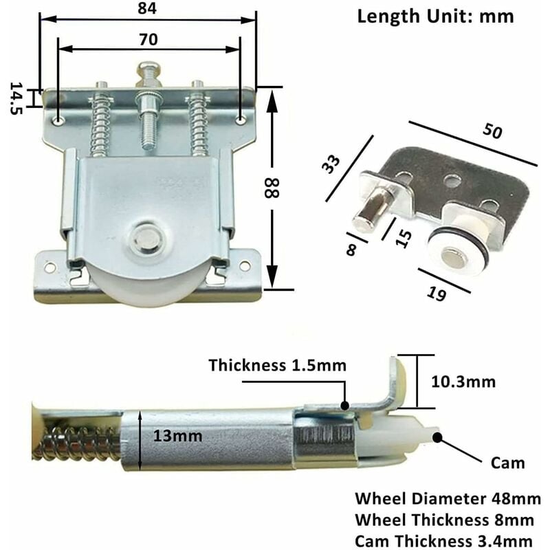 2 Pacs Roulette Porte Coulissante Placard,Roulette de Coulissante,Rouleau Placard,Meubles Roues Coulissante,pour Armoires, Fenêtres(Argent) - 2
