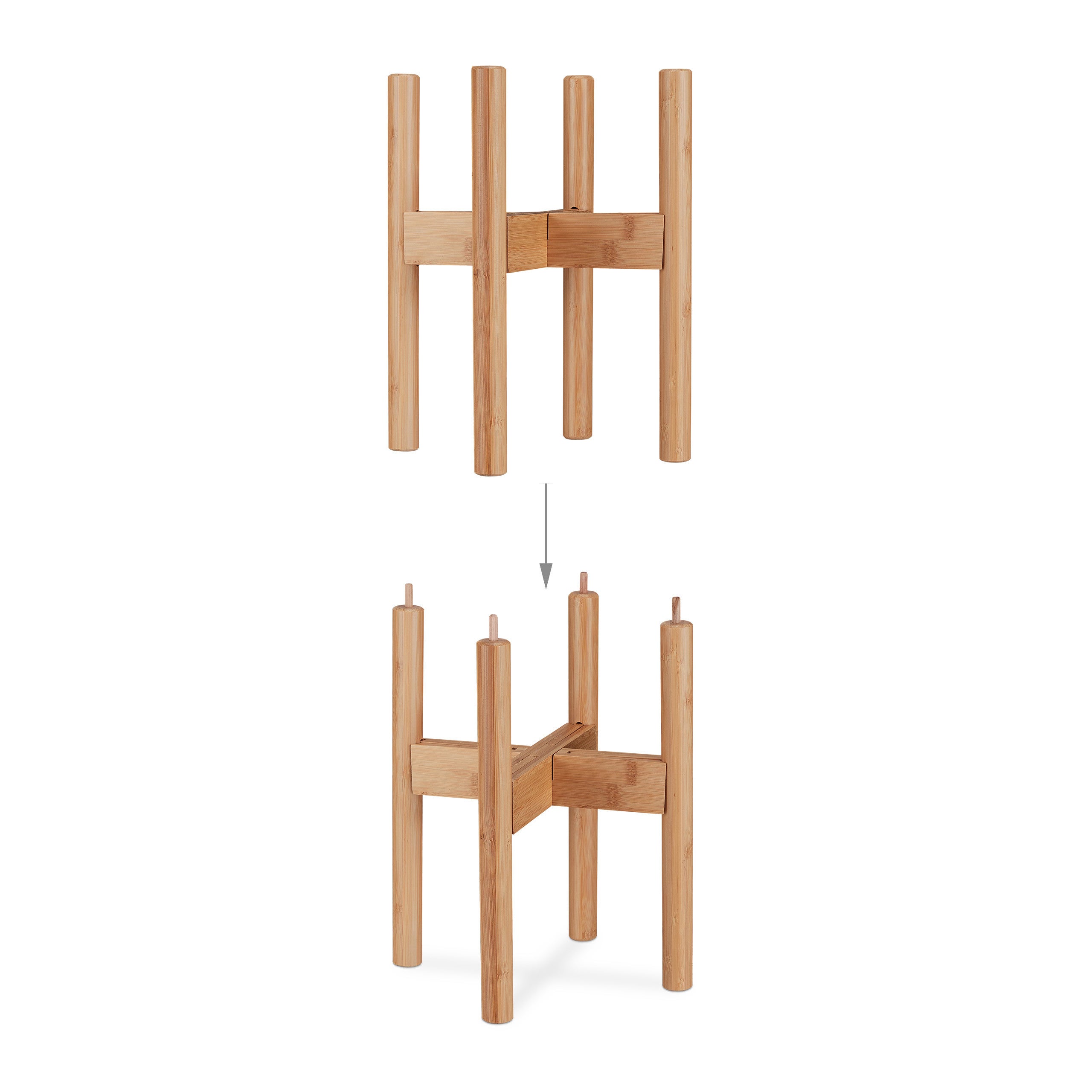 Support de plantes, en bambou en set de 2, pour pots de fleurs jusqu'à 32 cm Ø, réglable & empilable, naturel, Relaxdays - 7