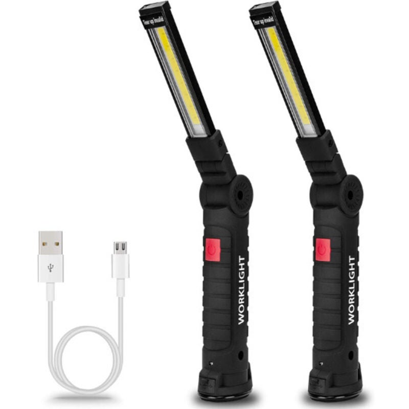 Set de 2 lanterne de lucru COB reîncărcabile, bază magnetică, 5 moduri pentru garaj și camping 2buc