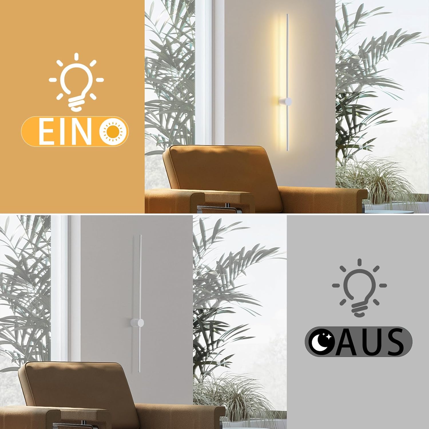 NETTLIFE Kinkiet wewnętrzny LED Kinkiet 60 cm Biały Nowoczesny design Lampa schodowa Ciepła biel 3000 K Obrotowa - 8