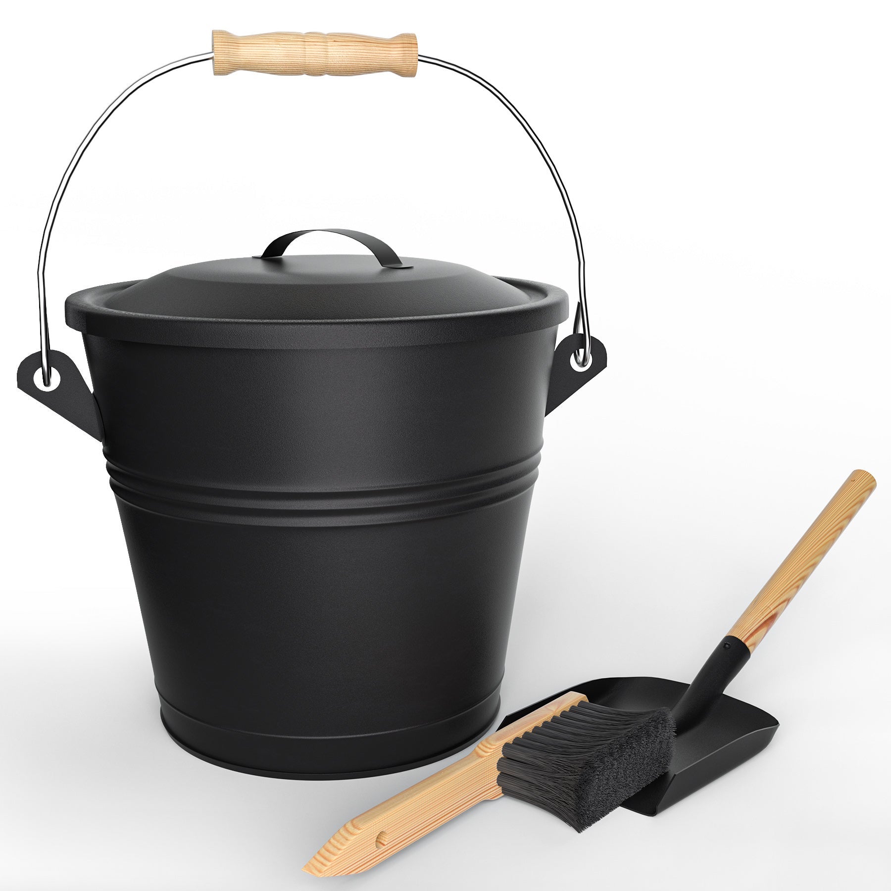 Cubo De Cenizas Relaxdays Con Tapa, 22 L, Acero Galvanizado, Asa De Madera, Para Chimenea Y Barbacoa