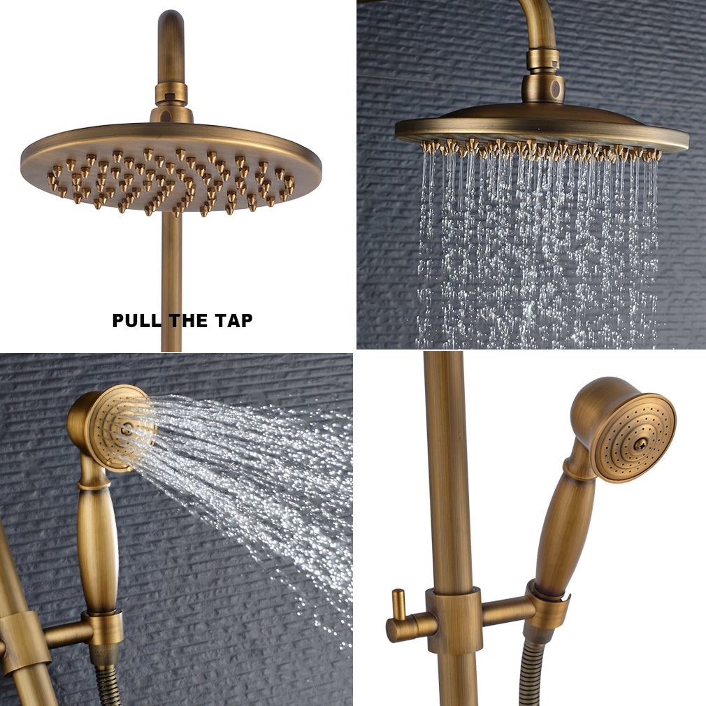 Colonne de douche en laiton Bronze Rétro,Ensemble de Douche avec Mitigeur Mécanique, Système de Douche Hauteur Réglable pour Salle de Bain - 8