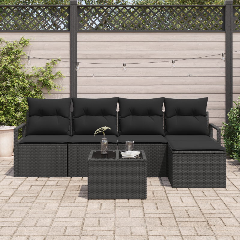 Conjunto de Sofás de Jardim Modular de 6 Peças com Almofadas Confortáveis em Rattan Sintético - 3