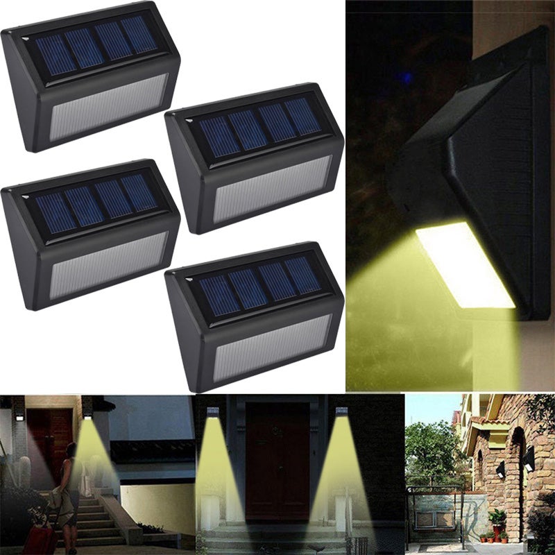 Zestaw 4 dekoracyjnych lamp solarnych zewnętrznych, trójkątny kinkiet ogrodowy, czarny [6 koralików lampowych z białym światłem]