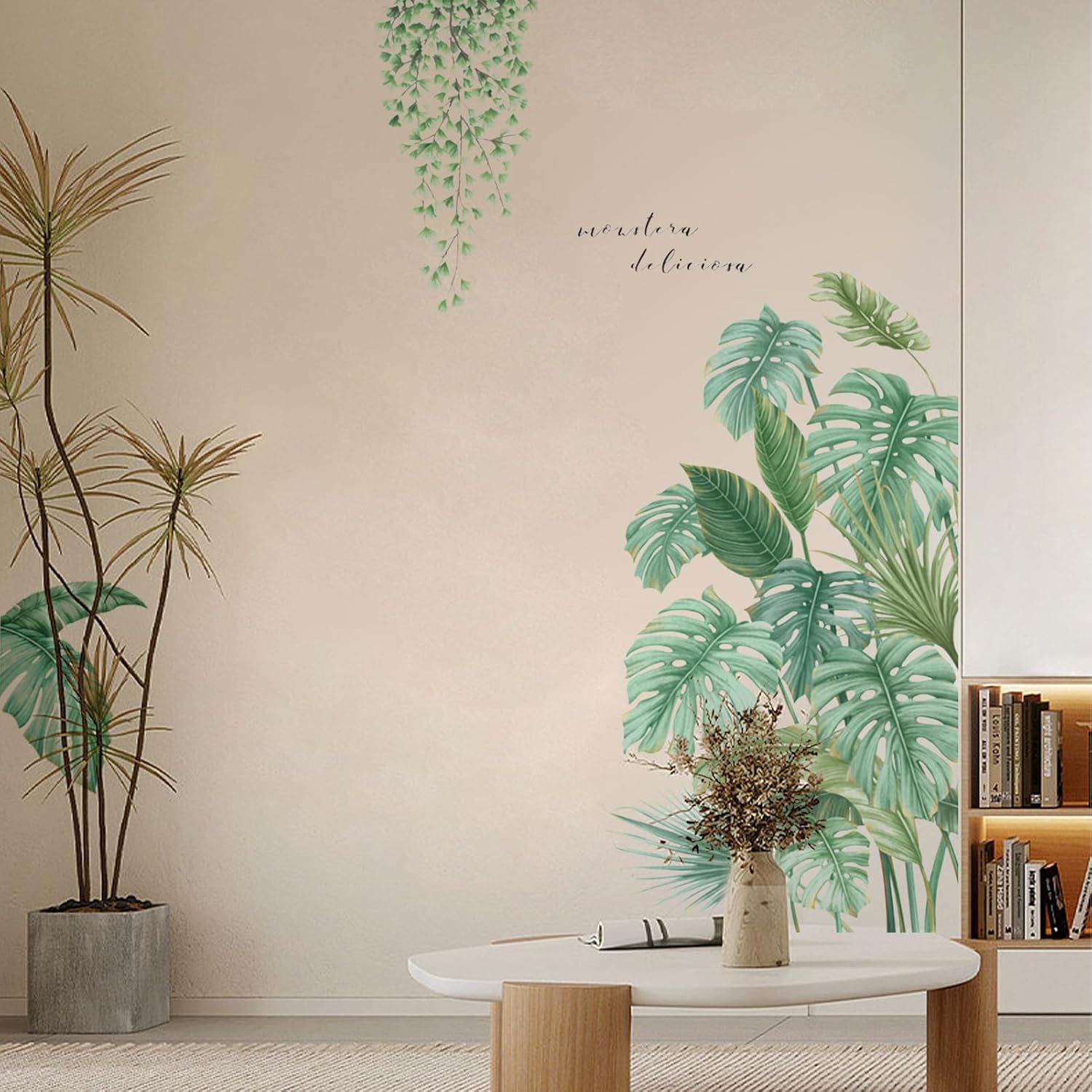 Adesivi murali a 2 foglie, adesivi murali con piante verdi tropicali, adesivi decorativi per corridoi, soggiorni - 6