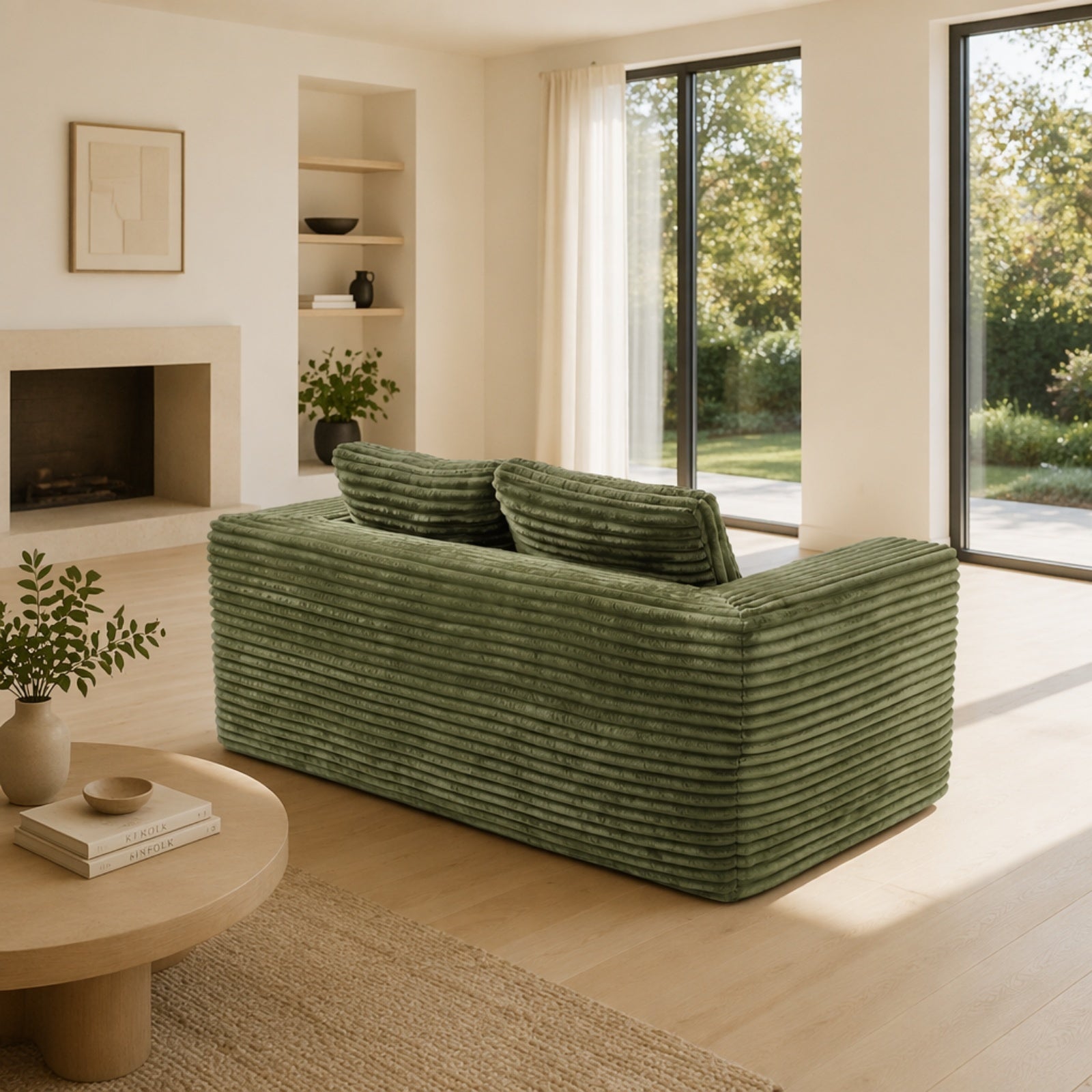 Canapé 2 places sans cadre, assise profonde, velours côtelé, sans montage, pour petit espace - Vert - 3