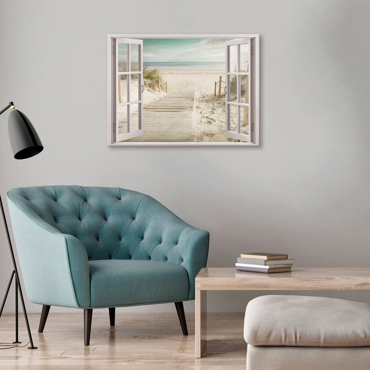 Impression sur Toile Fenêtre Plage Mer Nature Moderne 80x60 cm XXL Tableau Décoration Murale Intissée pour Salon Chambre pret a accroche - 2