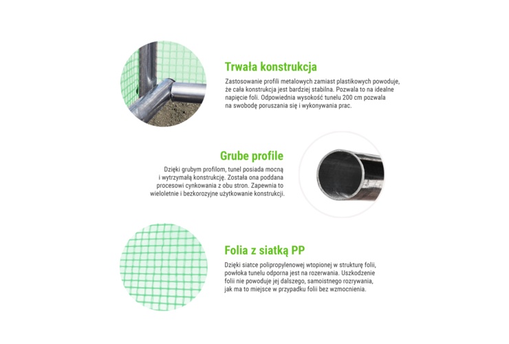 Tunel foliowy 2,5x4 m wzmocniony zielony - 6