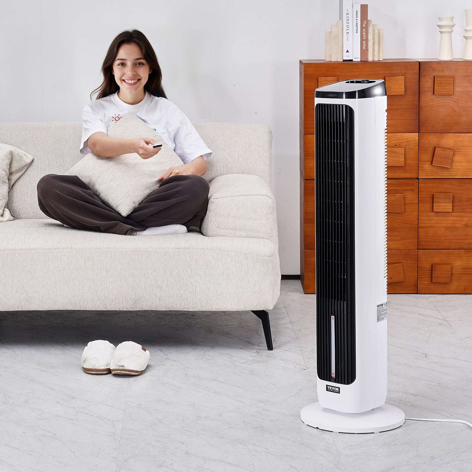 Ventilateur Colonne 1017 mm, Tour Oscillant 70° Silencieux, 7 m/s, Vitesses Réglables, Minuterie 24 h, Télécommande, Chambre, Bureau VEVOR - 8