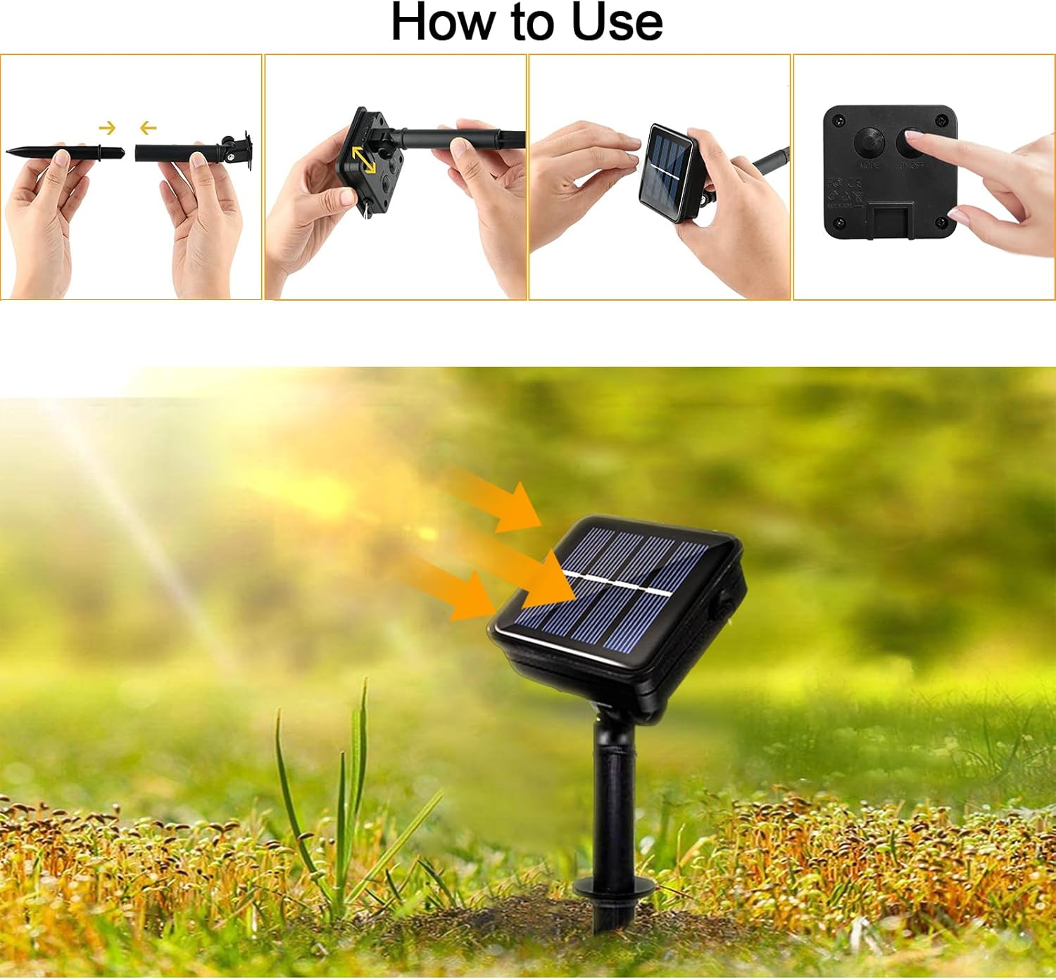 Zewnętrzne lampki solarne, 12 m, 100 diod LED, 8 trybów, idealne do ogrodu, balkonu i tarasu (ciepłe, białe światło) - 5