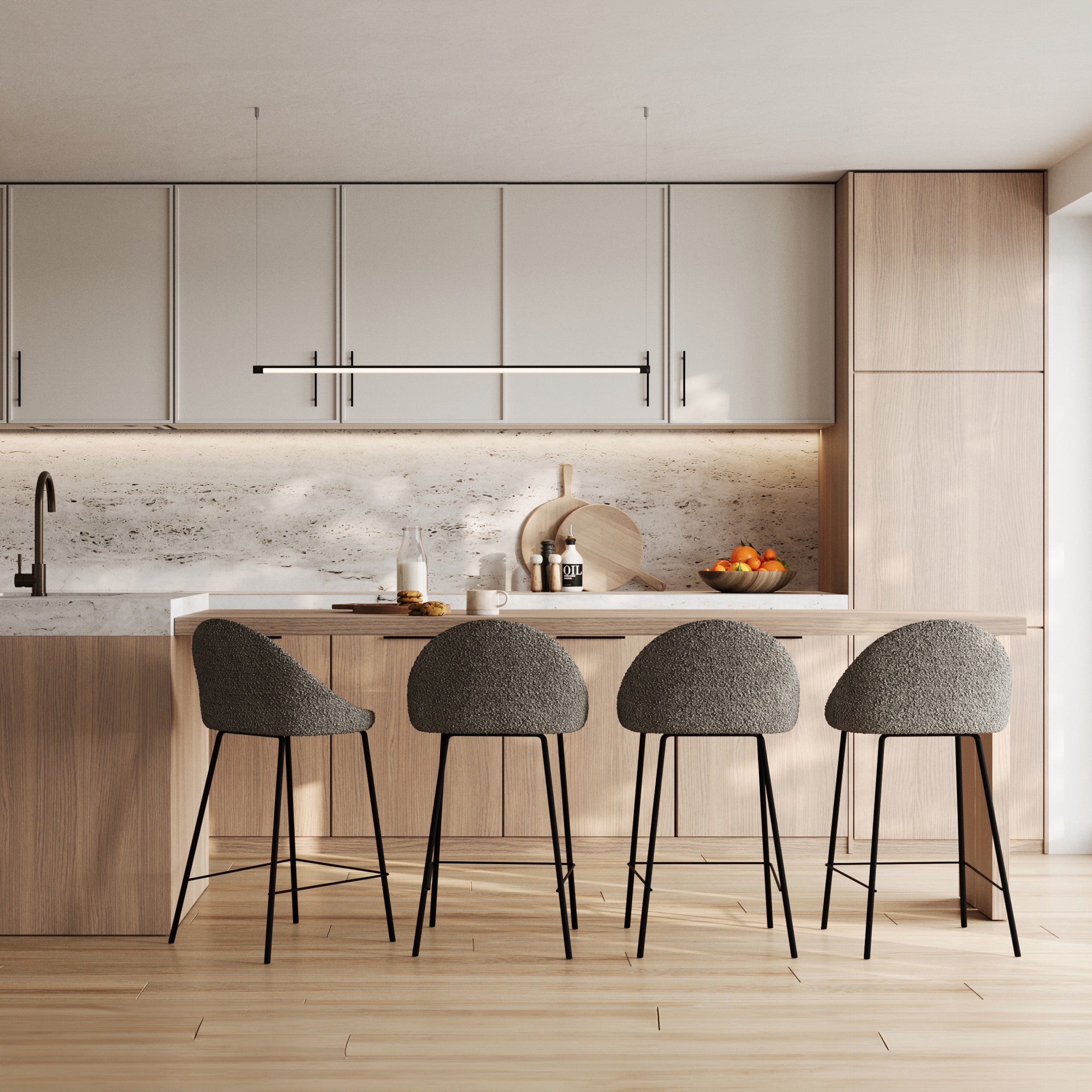 Lot de 2 chaises pour îlot central 65 cm en tissu bouclette gris - Misty - 2