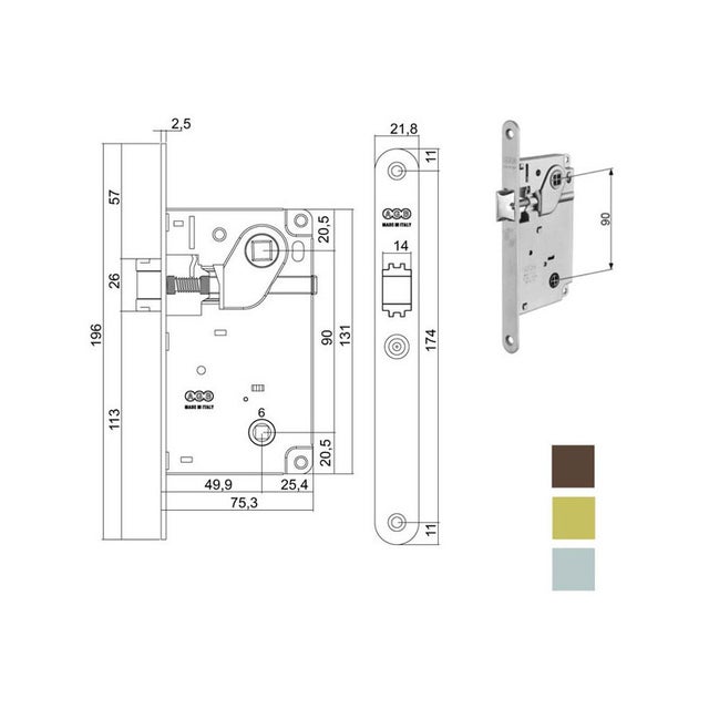 Serratura Inf.Legno Centro E50 Bagno Ot 1012 Agb