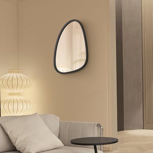 en.casa] Specchio da Parete 90 x 60 cm Specchio da Bagno Camera da Letto Cornice Rettangolare e Linee Curve in MDF Nero