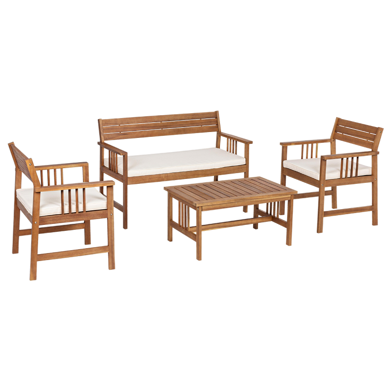 Ensemble de salon en bois d'acacia noemi avec coussins