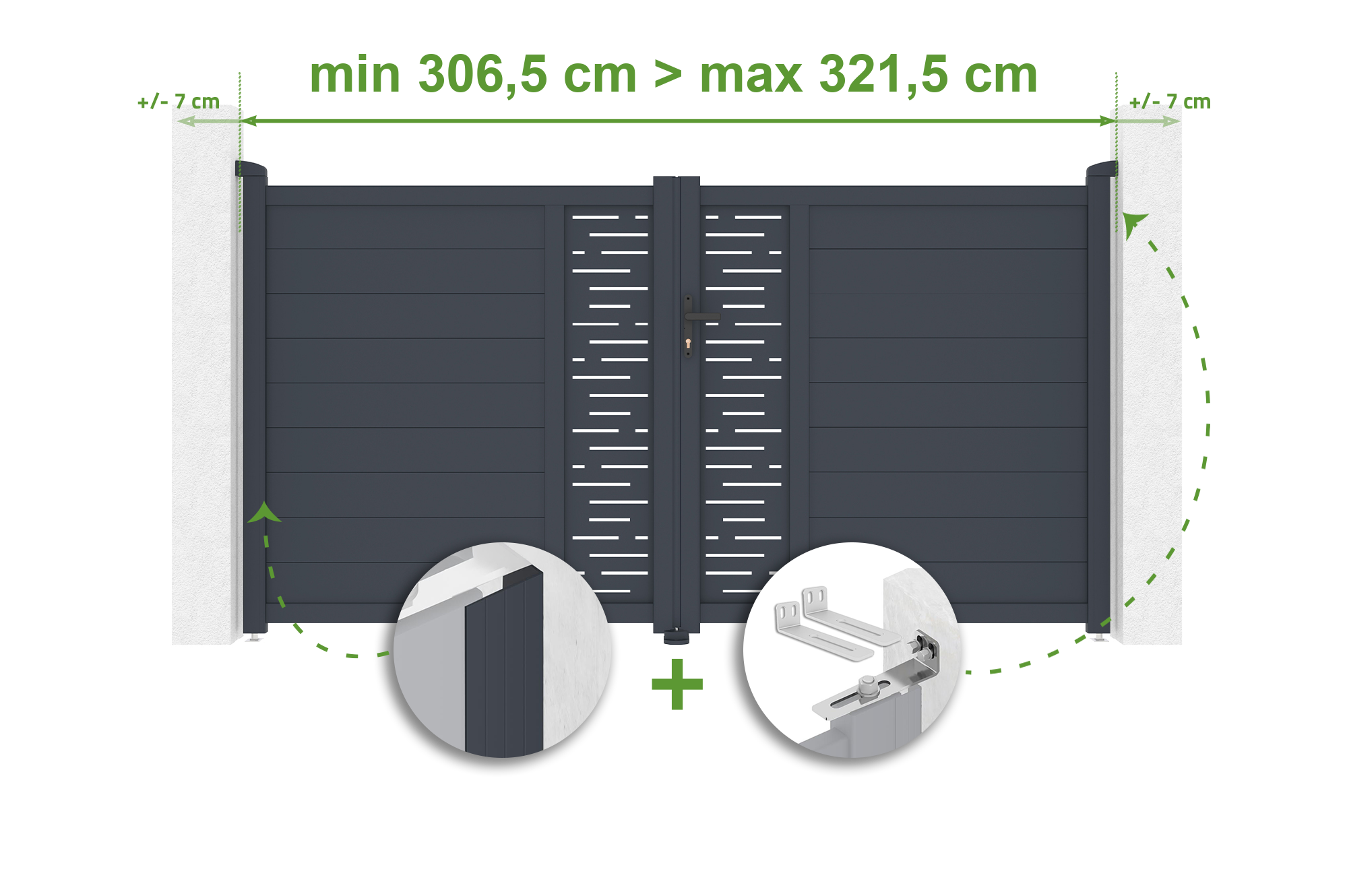 Brama skrzydłowa regulowana szerokość 3m ARLBERG H.160cm szara aluminiowa