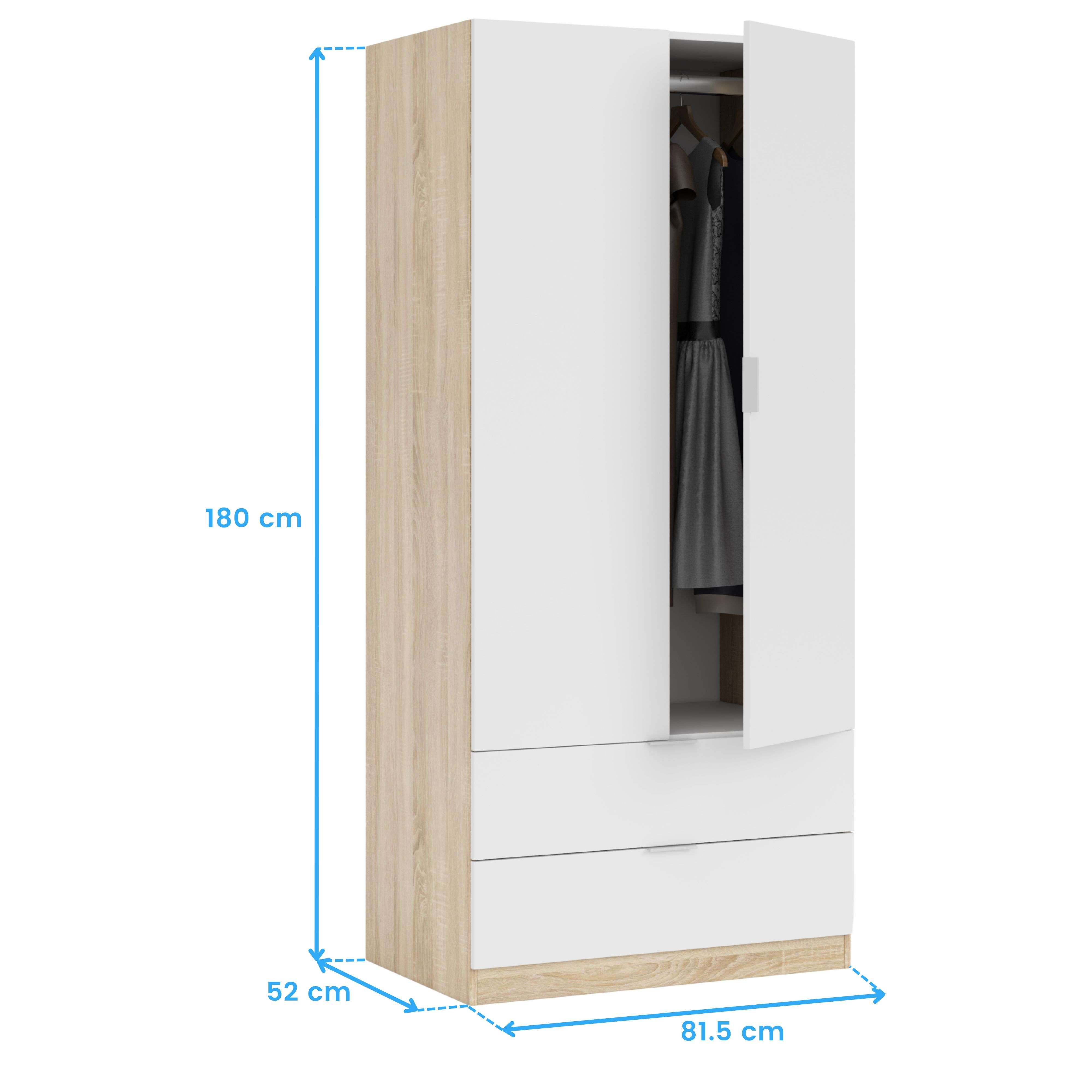 Roupeiro Low Cost 2 portas 2 gavetas Blanco Artik (Blanco Mate) - Roble Canadian 81,5(armario)/75(cajón) x 180(armario)/13(cajón) x 52(armario)/45(caj - 7