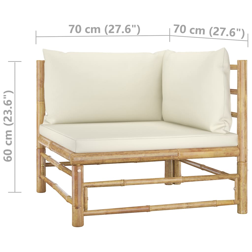 Salon bas de jardin en bambou Blanc 5 personnes - 3