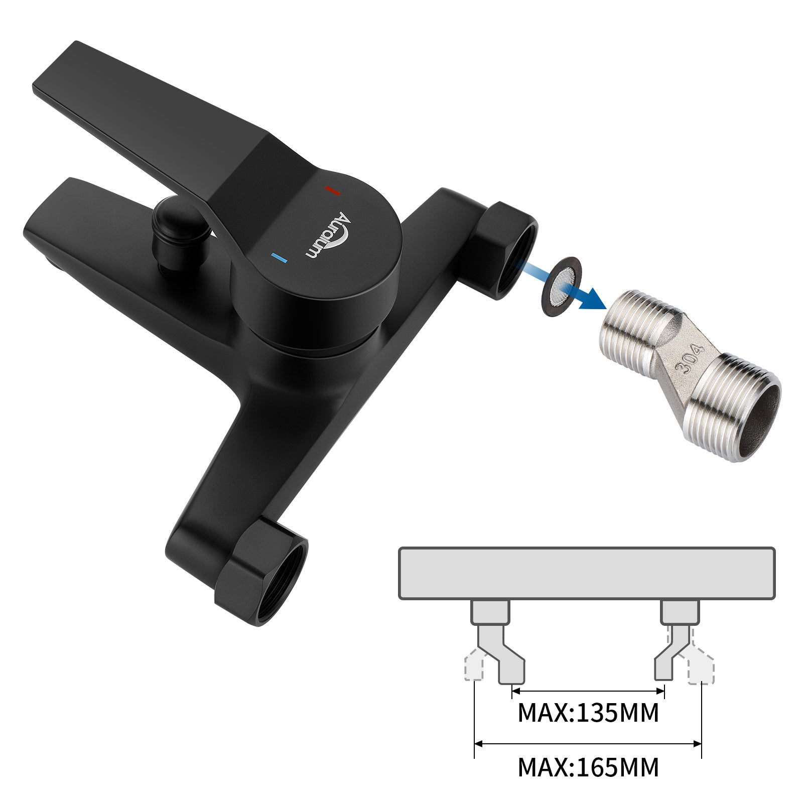 Mezclador de bañera con kit de mezclador de ducha de mano Grifo de bañera en cascada Mezclador de bañera Mezclador monomando de baño Negro - 8