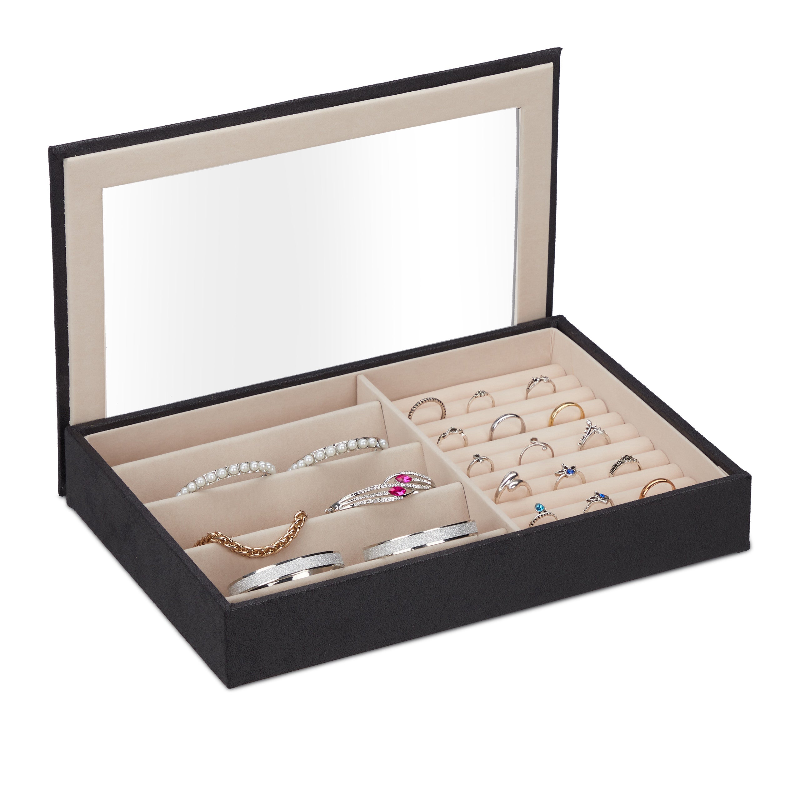 Relaxdays Joyero con Efecto Piel, Funda de Terciopelo, Caja Joyas