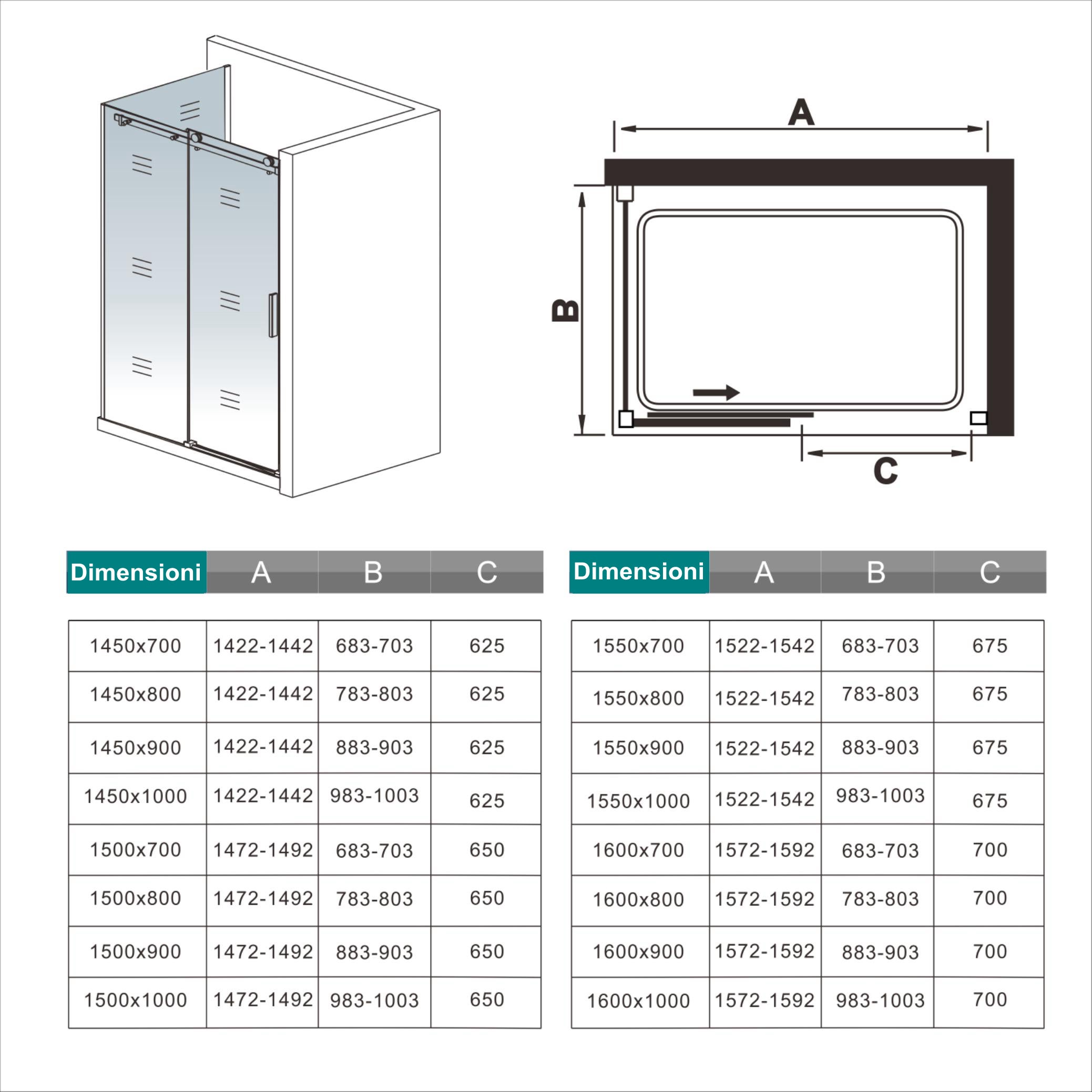 195 cm Box Doccia Angolare Porta Scorrevole con Parete Laterale 120x80 cm Vetro 8 mm Temperato Trasparente Anticalcare Telaio Cromato Lucido - 9